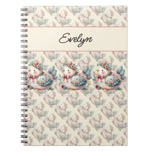 Carnet Oiseau folklorique floral au charme bohème pastel
