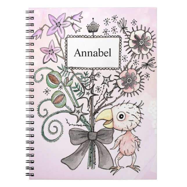 Carnet Oiseau gothique mignon et effrayant avec nom ou ti (Devant)