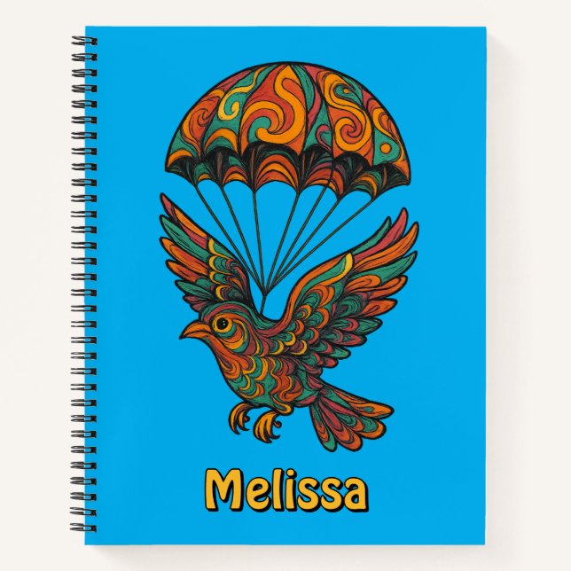 Carnet Oiseau psychédélique rétro et parachute (Devant)