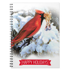 Carnet oiseau rouge dans la neige - Joyeuses fêtes