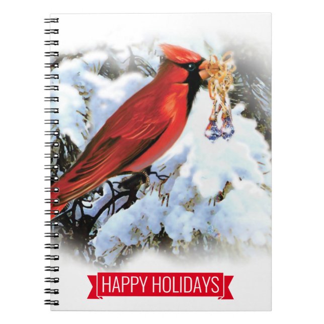 Carnet oiseau rouge dans la neige - Joyeuses fêtes (Devant)