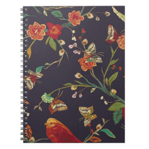 Carnet Oiseau vintage, Papillon, Aquarelle de broderie.