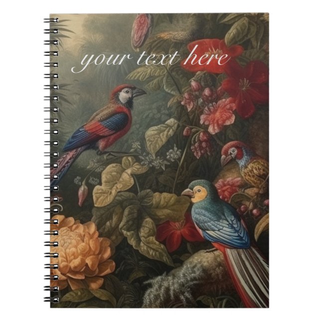 Carnet oiseaux botaniques vintages personnalisables (Devant)