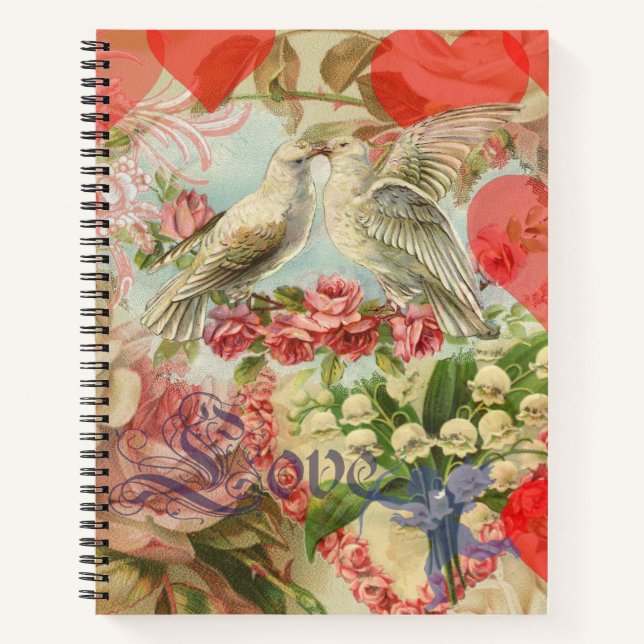 Carnet Oiseaux de l'amour Vintage Antique Cœur (Devant)