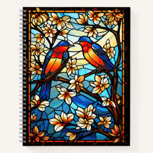 Carnet Oiseaux de verre coloré sur les branches de fleurs