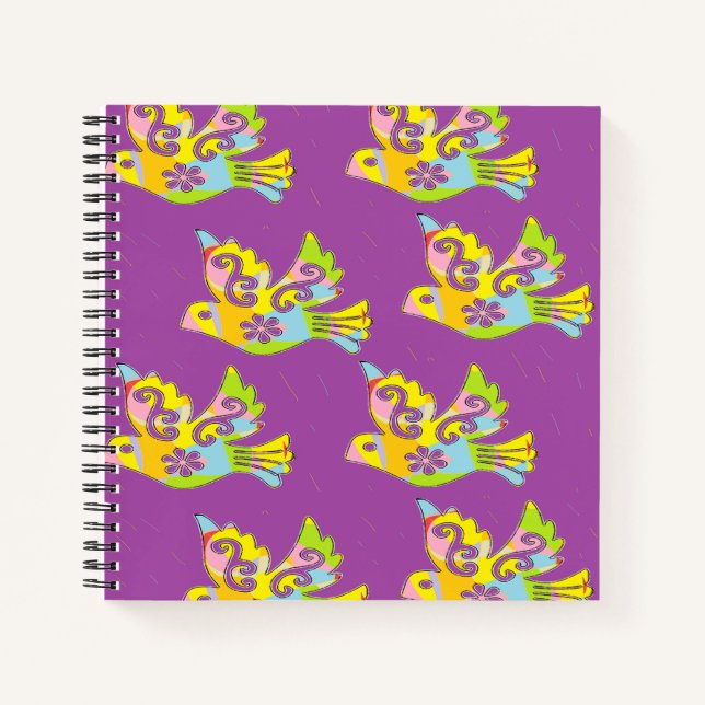 Carnet oiseaux décoratifs sur violet (Devant)