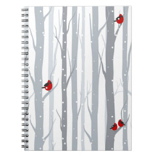 Carnet Oiseaux d'hiver : Arbres gris, Oiseaux rouges