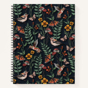 Carnet Oiseaux du jardin foncé et papillons