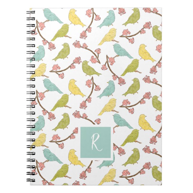 Carnet Oiseaux et fleurs Aquarelle Croquis Monogramme (Devant)