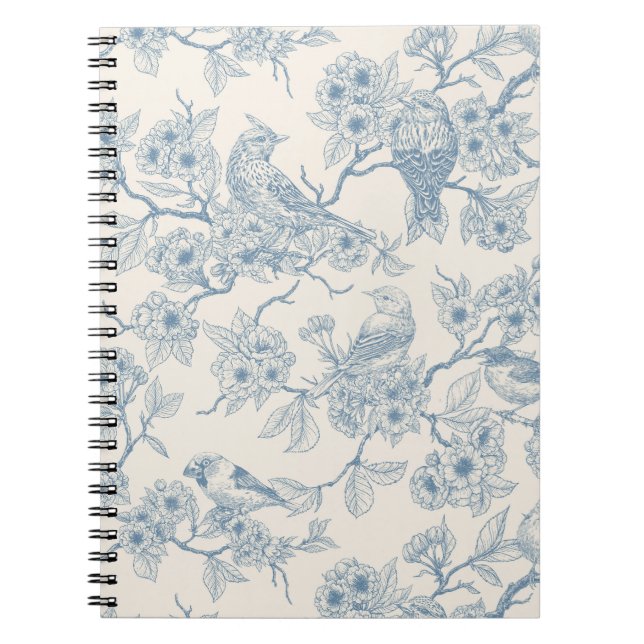 Carnet Oiseaux et fleurs de cerisier en bleu et blanc cas (Devant)