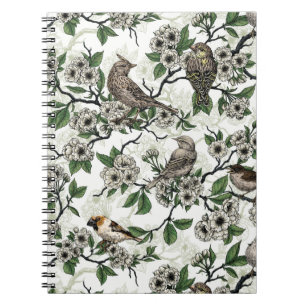Carnet Oiseaux et fleurs de cerisier sur fond blanc