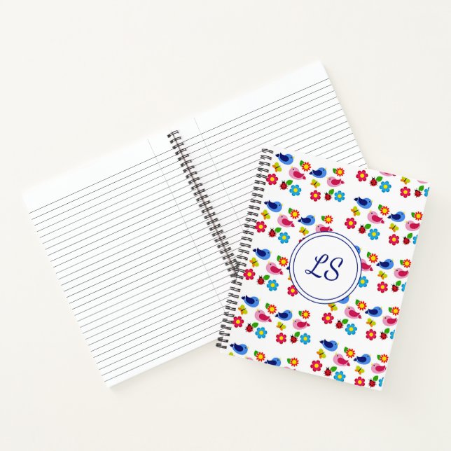Carnet Oiseaux et fleurs printemps motif blanc (Intérieur)