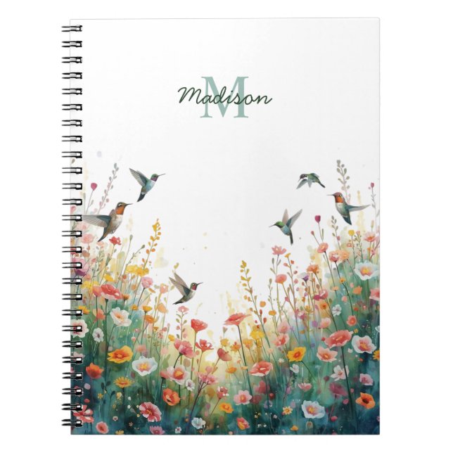 Carnet Oiseaux floraux de monogramme de fleur sauvage aqu (Devant)