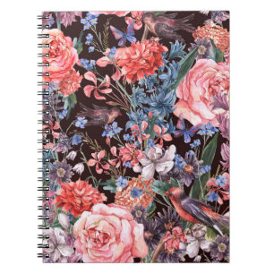 Carnet Oiseaux floraux vintages : Elégance aquarelle.