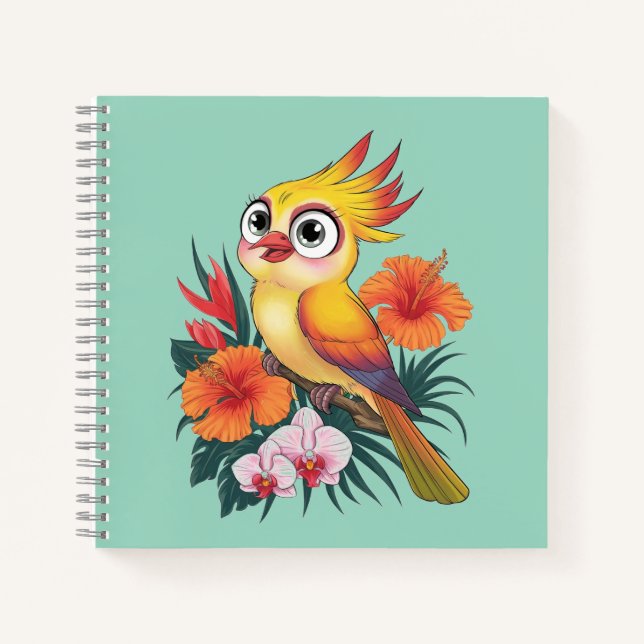 Carnet Oiseaux jaunes adorables avec fleurs (Devant)