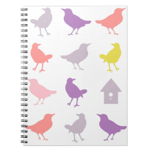 Carnet Oiseaux pastel rose et violet avec Birdhouse