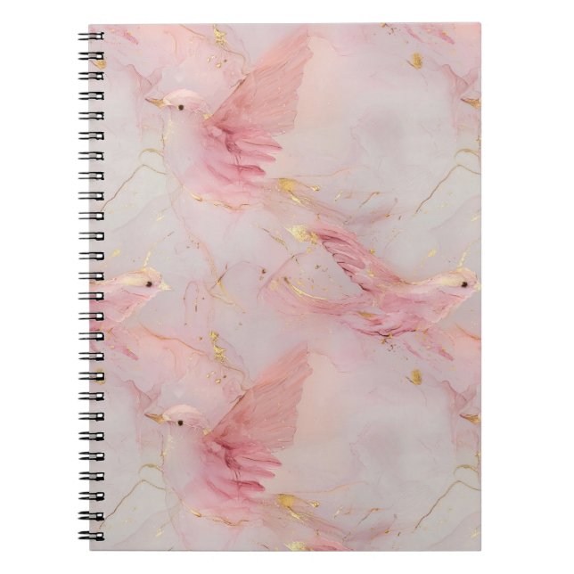 Carnet Oiseaux roses blush doré   (Devant)