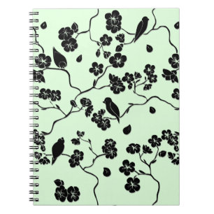 Carnet Oiseaux sur les fleurs de cerisiers Noir sur le ve