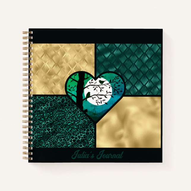 Carnet Oiseaux turquoises, Gold et Black Moonlight (Devant)