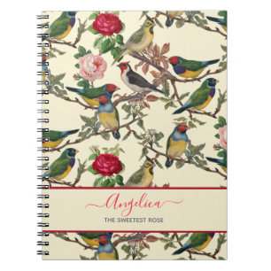 Carnet Oiseaux victoriens de style vintage et Rose