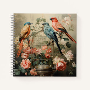 Carnet Oiseaux vintage, Cage à oiseaux victorienne, Fleur