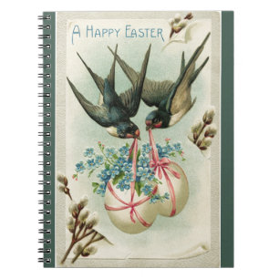 Carnet Oiseaux vintages transportant des oeufs de Pâques