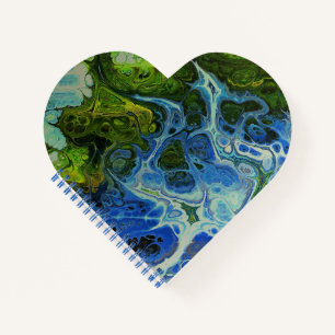 Carnet Olive and Ice Blue Faux Marble Heart Notebook