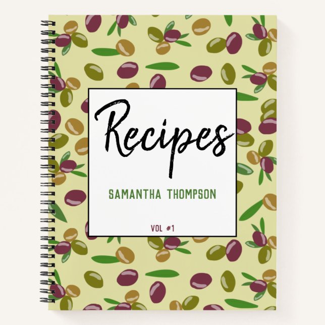 Carnet Olive rustique et recettes Motifs Feuilles Cuisine (Devant)