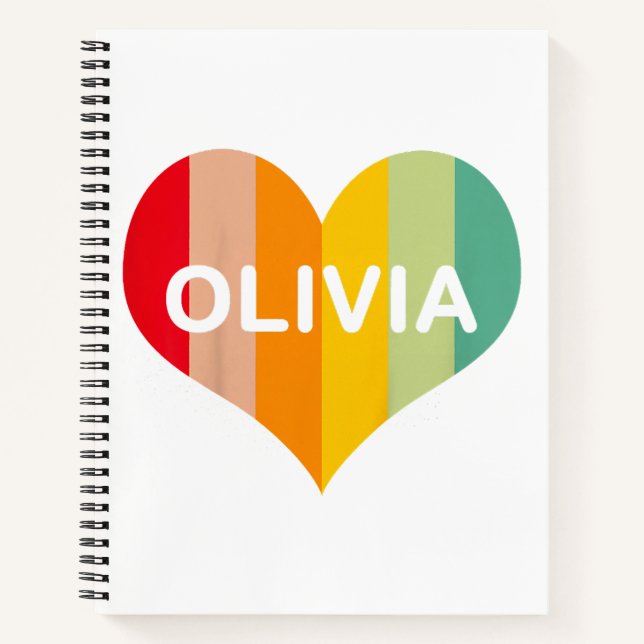 Carnet Olivia Rétro Vintage Cœur Nom  (Devant)
