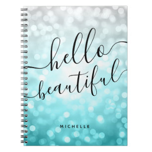 Carnet Ombre Turquoise Lumières Argent "Hello Beautiful"