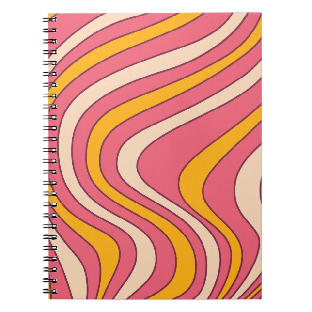 Carnet Ondes de style rétro rose et orange (Devant)