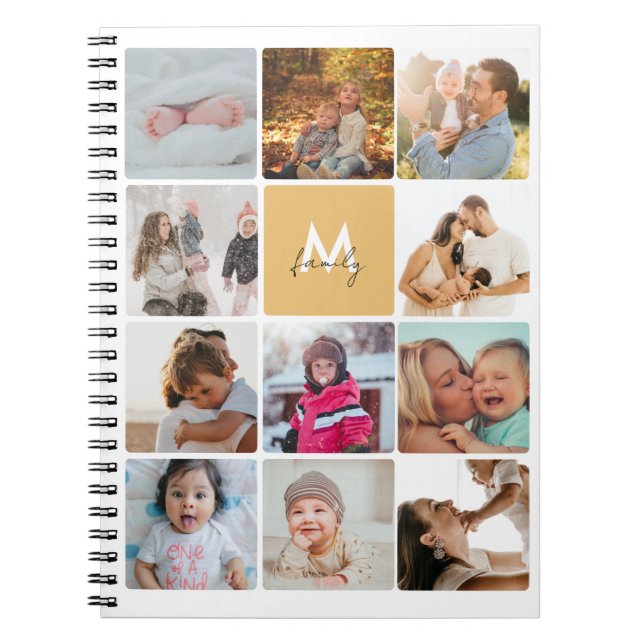 Carnet Onze Collage Photo Simple Monogramme Famille (Devant)