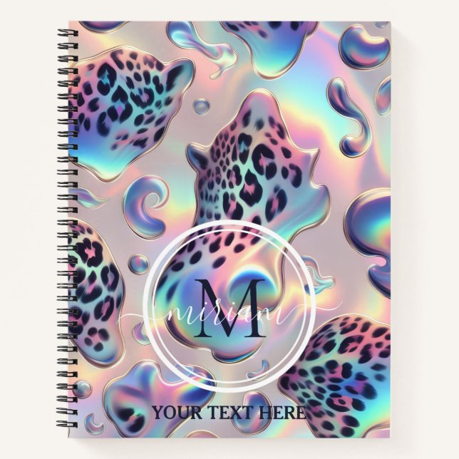 Carnet Opale girly tendance Imprimé léopard Monogramme (Devant)