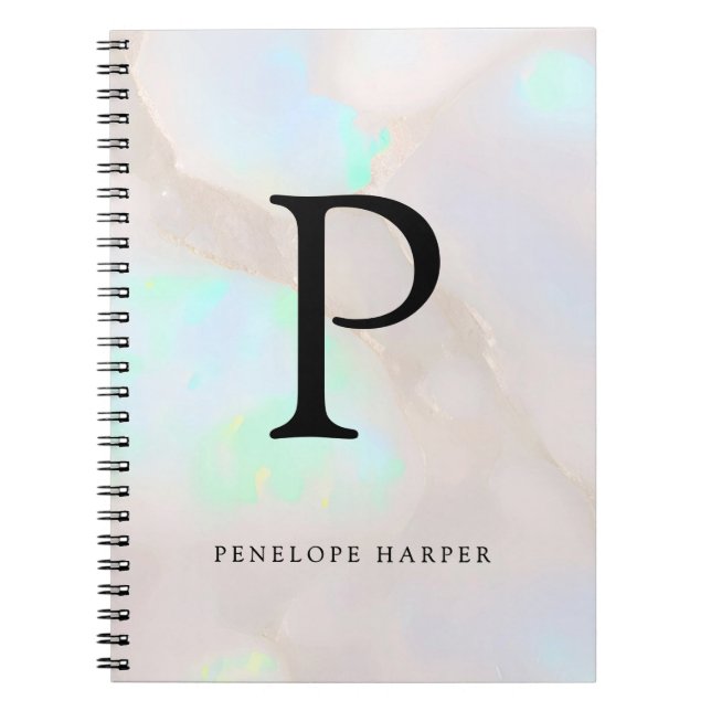 Carnet Opale holographique iridescent monogramme chic (Devant)