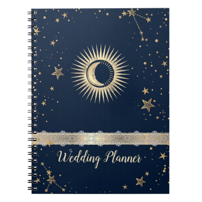 Carnet Or Céleste Soleil Et Lune Étoiles (Devant)