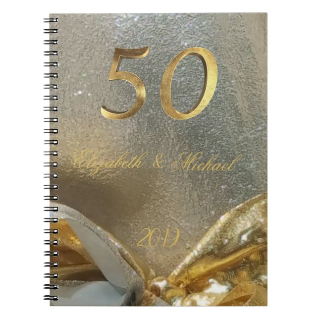Carnet Or élégant de Faux d'anniversaire de mariage d'or (Devant)