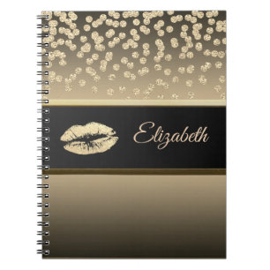 Carnet Or Élégant Diamants-Pailleté Lèvre-Personnalisé