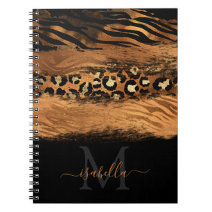 Carnet Or élégant en cuivre noir avec monogramme en écrit