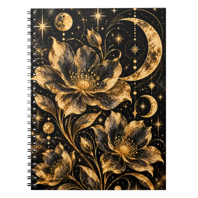 Carnet Or Floral Lune Dorée Céleste (Devant)