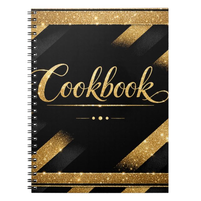 Carnet Or Luxe Script Moderne Paillettes Luxe Noir Or  (Devant)