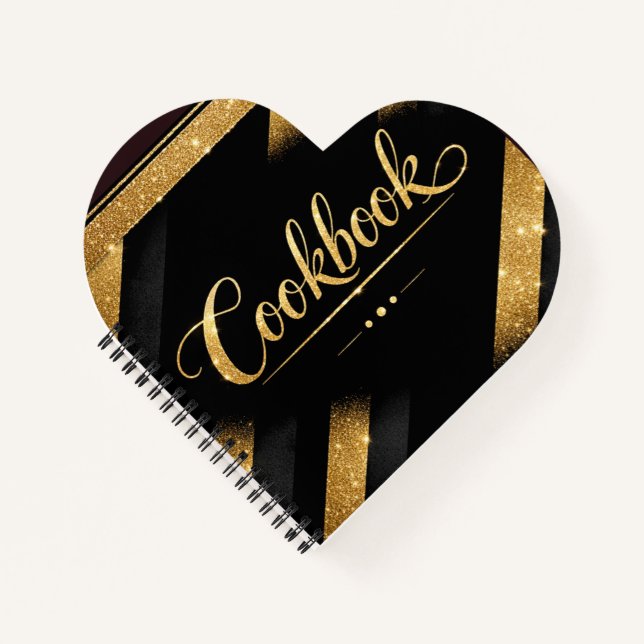 Carnet Or Luxe Script Moderne Paillettes Luxe Noir Or  (Devant)