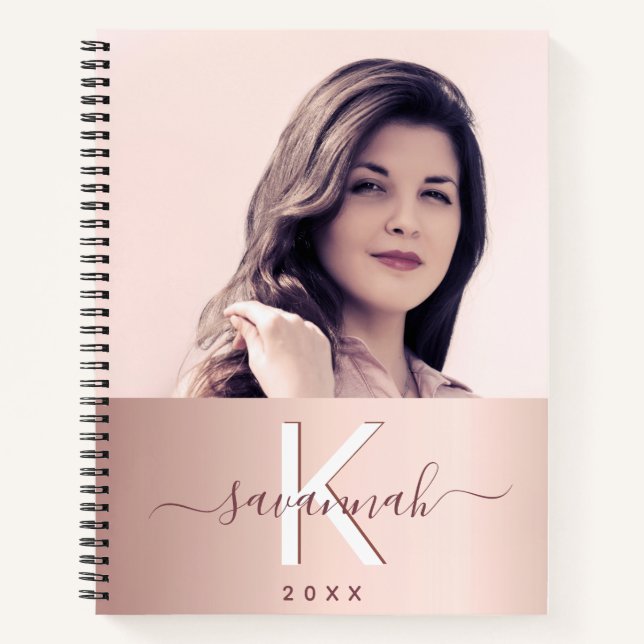 Carnet Or monogramme photo rosé (Devant)