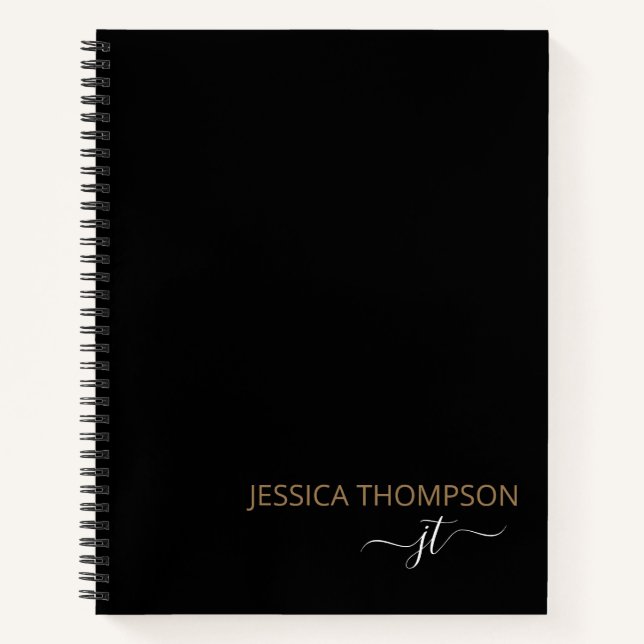 Carnet Or Monogramme Simple Nom De Script Noir Moderne Or (Devant)