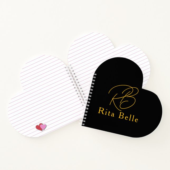 Carnet Or Noir Nom Personnalisé Élégant (Intérieur)