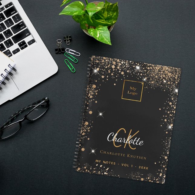 Carnet Or noir paillettes moderne logo d'entreprise (Créateur téléchargé)