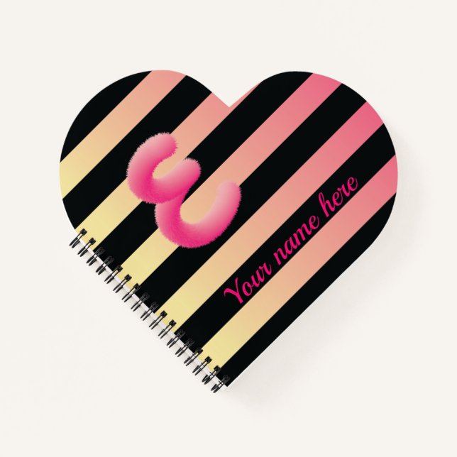 Carnet or rose avec monogramme de fourrure rayée noire (Devant)