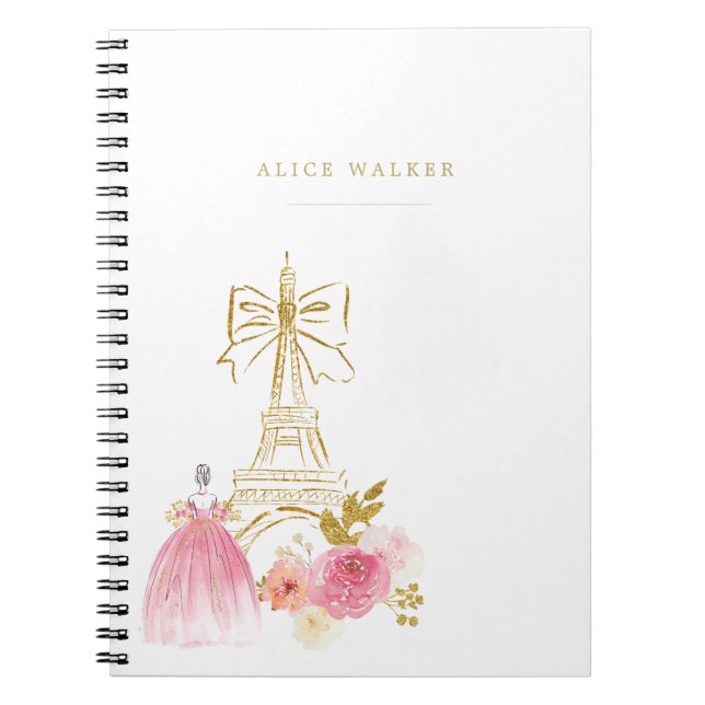 Carnet Or rose chic parisien Monogramme (Devant)