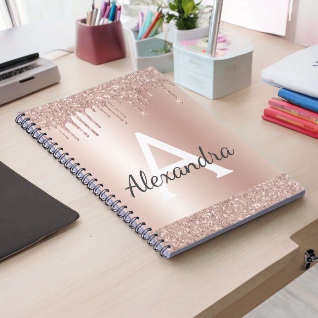 Carnet Or Rose Gold - Monogramme Nom Paillettes Rose Blus (Créateur téléchargé)