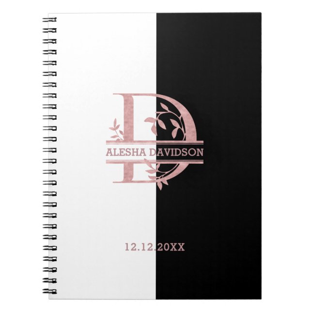 Carnet Or rose moderne personnalisé avec monogramme sépar (Devant)