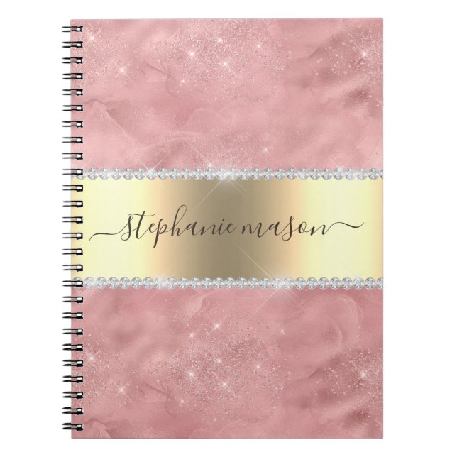 Carnet Or rose pailleté diamant or moderne (Devant)